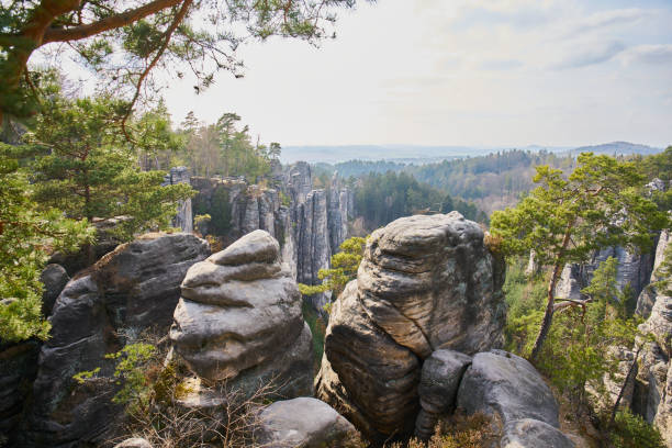 Sandstone rock formations in Prachovske skaly near Jicin - hikers and climbers paradise