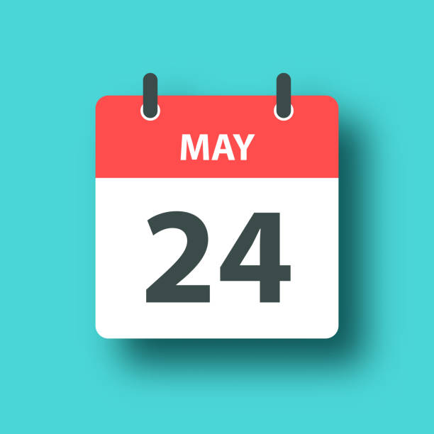 May 24 - Daily Calendar Icon on Blue Green background with shadow May 24. Calendar Icon in a Flat Design style. Daily calendar isolated on a trendy color, a blue green background and with a dropshadow. Vector Illustration (EPS file, well layered and grouped). Easy to edit, manipulate, resize or colorize. Vector and Jpeg file of different sizes. may 24 calendar stock illustrations
