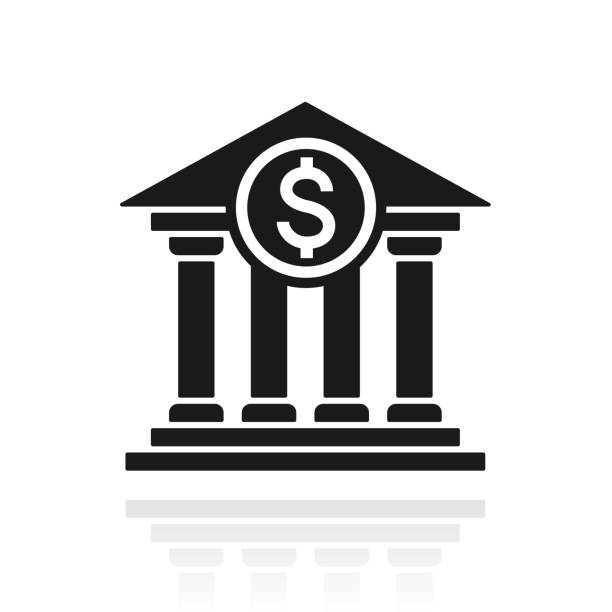 bank mit dollarzeichen. symbol mit reflexion auf weißem hintergrund - bank stock-grafiken, -clipart, -cartoons und -symbole