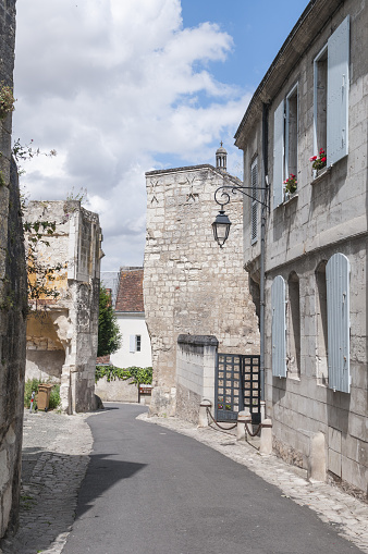 A vertical shot of the streets of Loches, Loire, France