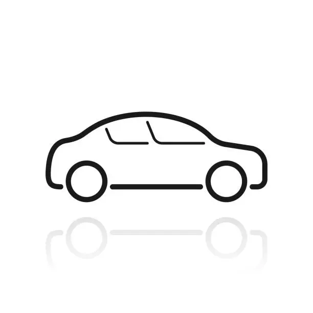 Vector illustration of Car - side view. Icon with reflection on white background