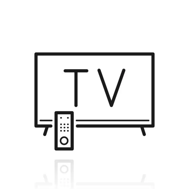 Vector illustration of TV. Icon with reflection on white background