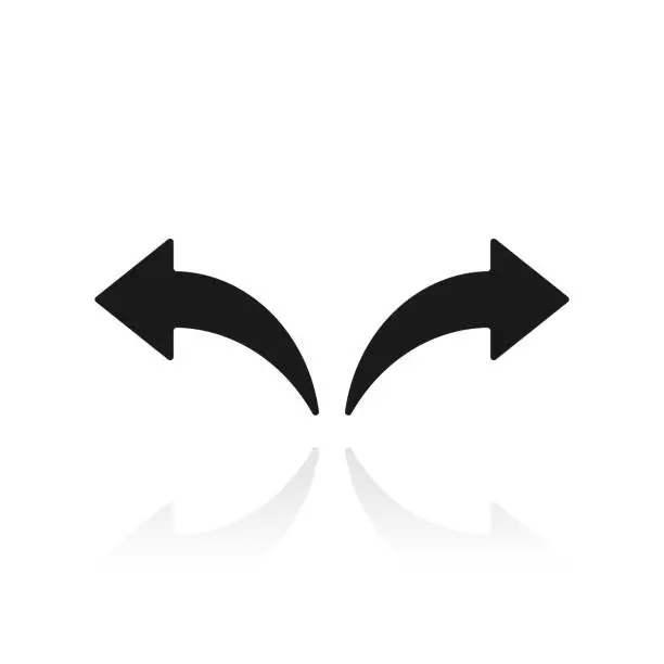 Vector illustration of Left and right arrow. Icon with reflection on white background