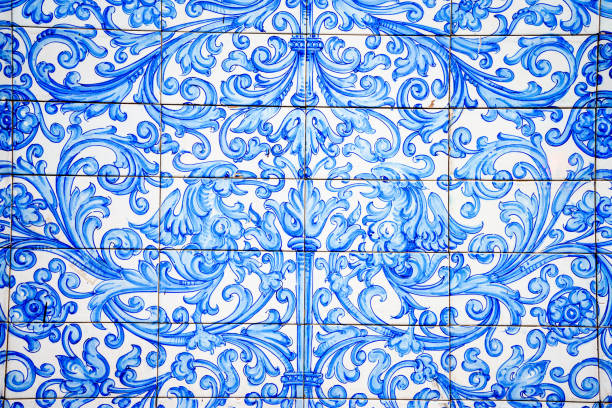 istock Closeup of hand drawn tiled blue background with vintage decorative elements 1465242142