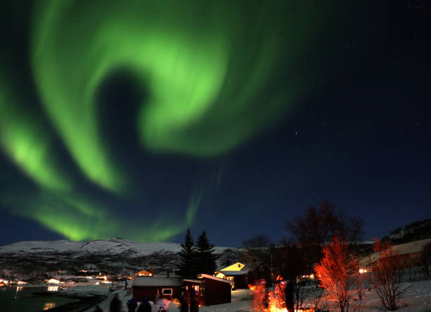 istock Nice polar lights shot over the town in winter 1465243431