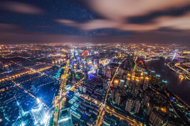 istock Aerial view at Shanghai China. Skyscraper under construction in the foreground 1465246541