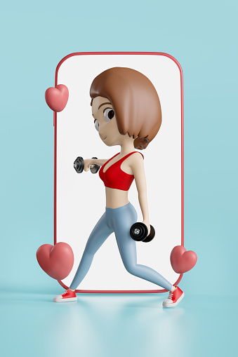 3d sporty woman, illustration isolated on pink background