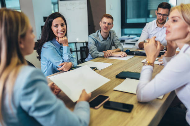 istock Office colleagues having discussion during meeting in conference room. 1465248020