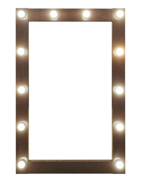 istock Wooden frame of makeup mirror with light bulbs, isolated on white background 1465251295