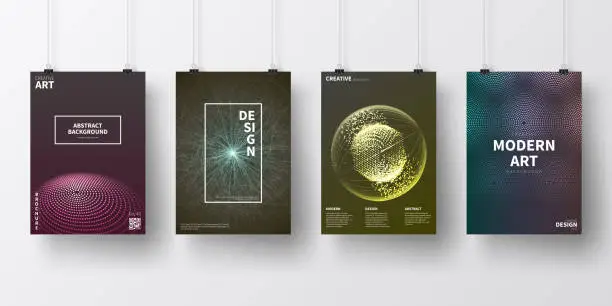 Vector illustration of Posters with dark futuristic designs, isolated on white background