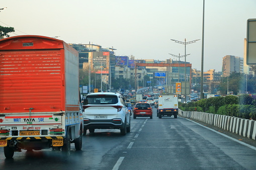 December 21 2022 - Mumbai, Maharashtra in India: bustling Indian Street Traffic