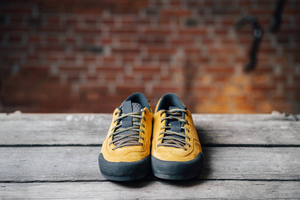 istock Low hiking shoes on a product pho 1465255475