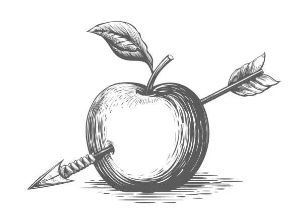 Vector illustration of Apple with arrow engraving