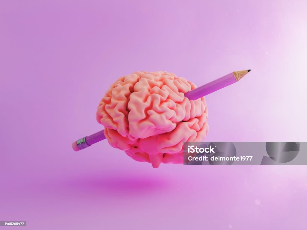 Pencil Brain Rocks Brain With A Pencil Through Stock Photo - Download Image Now - Abstract ...