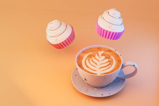 istock a delicious snack. a cup of coffee and cakes on a pastel background. 3D render 1465266215