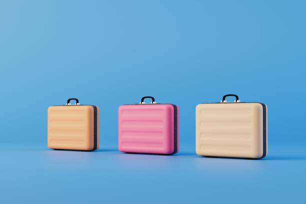 istock transportation of things on a trip. multi-colored cases on a blue background. 3D render 1465266805