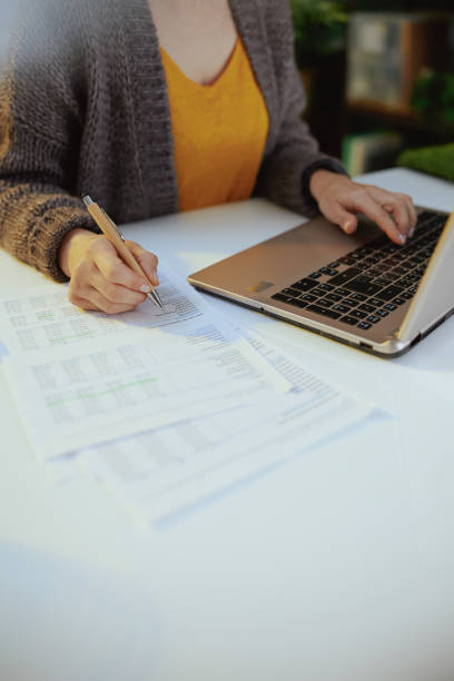 business woman with documents and laptop working business woman with documents and laptop working. independence document agreement contract stock pictures, royalty-free photos & images