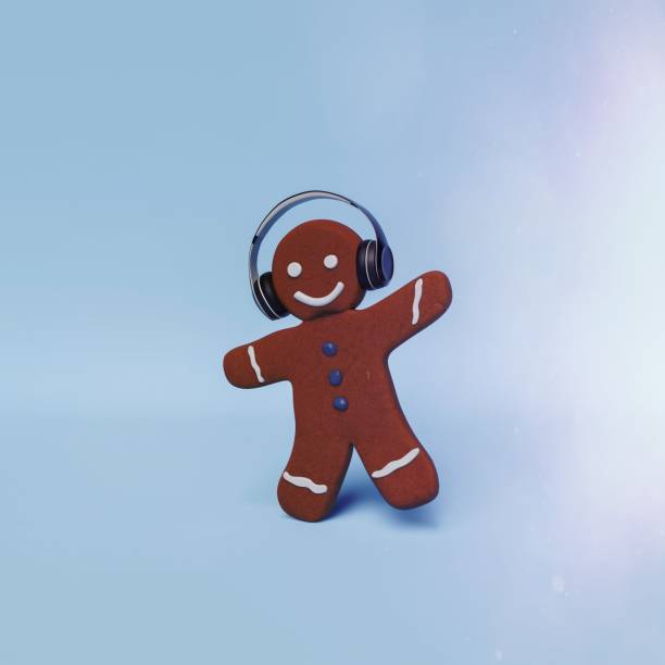 gingerbread man with headphones stock photo