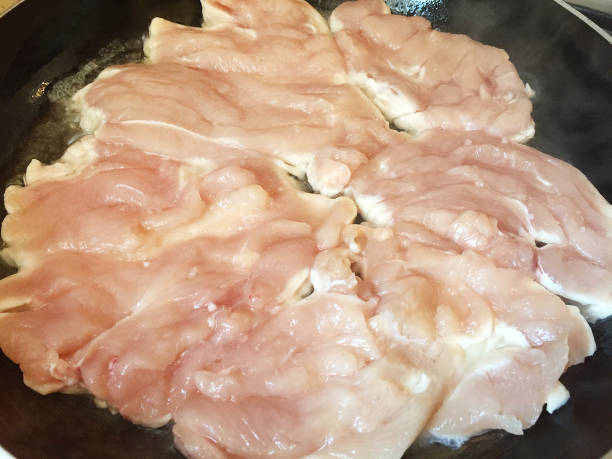 istock Chicken breast cooking in a frying pan 1465274282