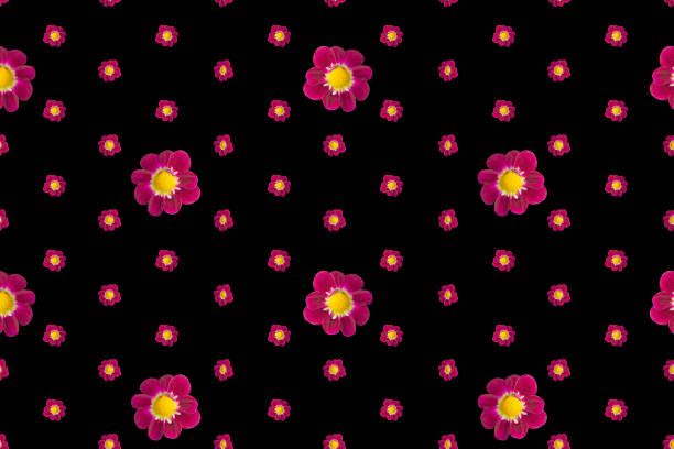 istock Seamless pattern with bright small pink flowers painted in watercolor on a black background. 1465276417