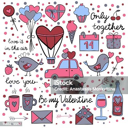 istock Romantic seamless pattern for Valentine's day. Vector hand drawn illustration. 1465276542
