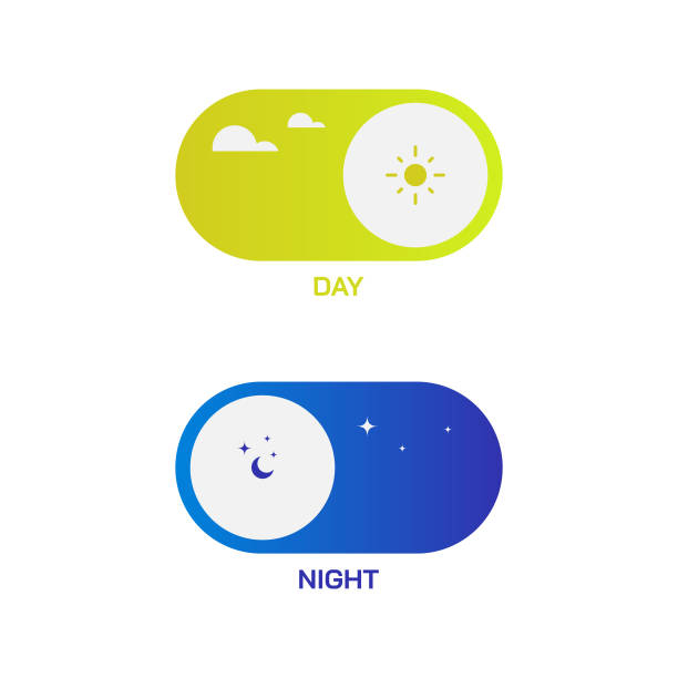 illustrazioni stock, clip art, cartoni animati e icone di tendenza di day and night switch button set vector design. - sequenza giorno e notte