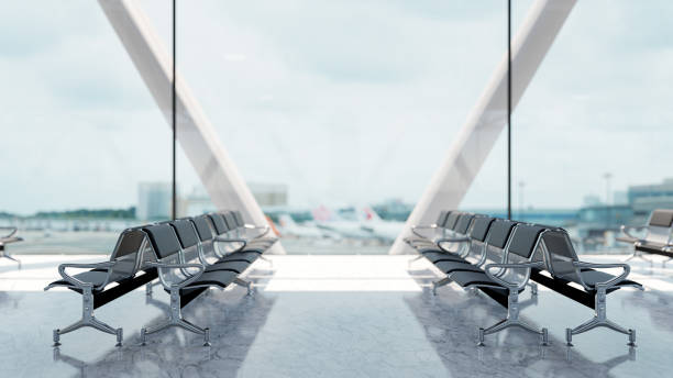 istock Empty seat in the airport  departure lounge. 3D Render 1465278500