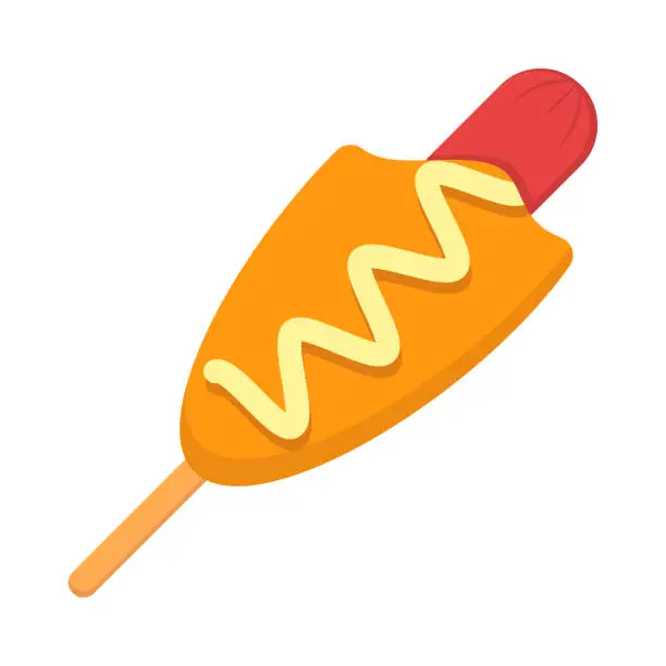 Vector illustration of Bite Corn dog or Sausage in the dough icon. Flat style vector illustration.