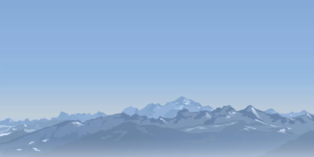 панорамный вид на массив монблан на рассвете. - skiing ski ski jumping winter sport stock illustrations