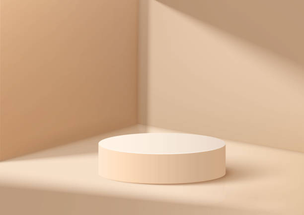 istock 3D realistic products display beige podium stand pesestal on brown background with lighting. 1465285075