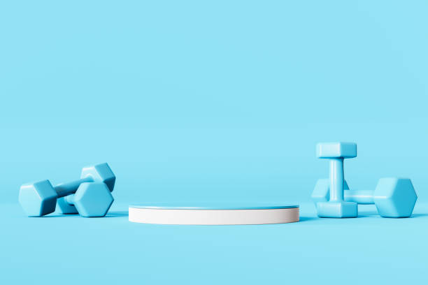 istock 3D illustration. Dumbbells and empty podium for product display on an isolated background 1465286296