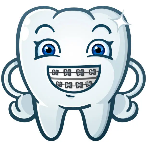 Vector illustration of Cartoon Tooth Wearing Orthodontic Braces