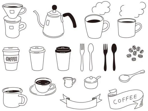Vector illustration of Hand painted coffee and cups, etc.