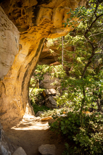 istock Rock Ledge Hangs Over Petroglyph Trail in Mesa Verde 1465298866