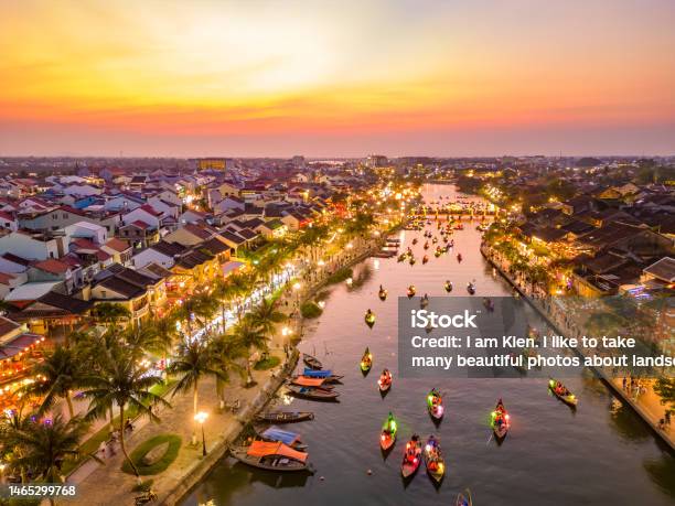 Aerial View Of Hoi An Ancient Town At Sunset Stock Photo - Download Image Now - Hoi An, Danang, Vietnam