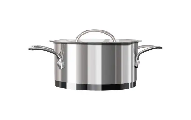 Vector illustration of Metal cookware in chrome, realistic vector illustration on white background