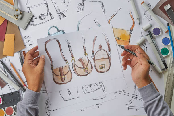 istock Designer stylish sketch Drawn design template pattern made leather clutch bag handbag purse Woman female Fashionable Fashion Luxury Elegant accessory. 1465302853