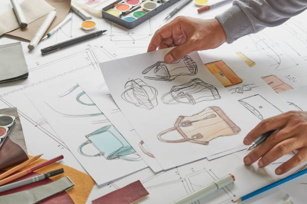 istock Designer stylish sketch Drawn design template pattern made leather clutch bag handbag purse Woman female Fashionable Fashion Luxury Elegant accessory. 1465302856