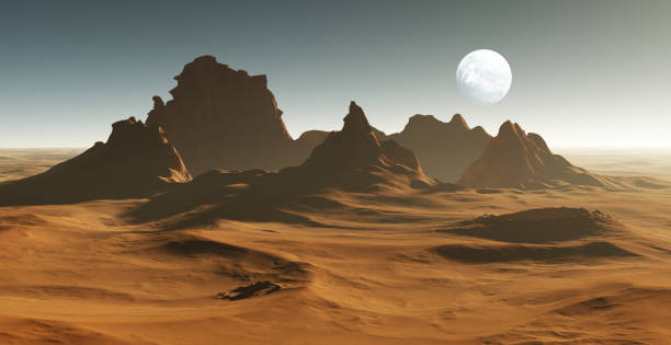 istock 3D Fantasy desert landscape with crater 1465302942