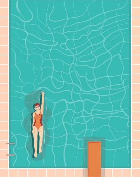 Vector illustration of Swimming in a swimming pool. Vertical poster background