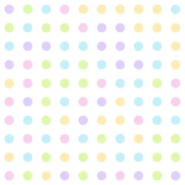 Vector illustration of Polka dot seamless pattern of pastel spring easter colors - yellow, green, blue on white background