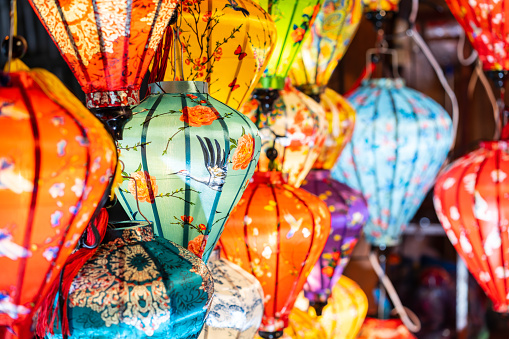 Paper ornamental lanterns in Hoi An Ancient town night market shop