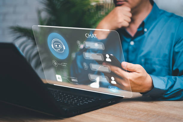 istock Smart Chat with AI or Artificial Intelligence concept, Businessman chatting on a smartphone with a smart AI chatbot Artificial Intelligence, generate. Futuristic technology 1465309675