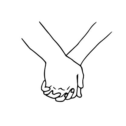 holding hands of two people - vector drawing in sketch style. tightly woven hands. concept of lovers, close friends, family relationships