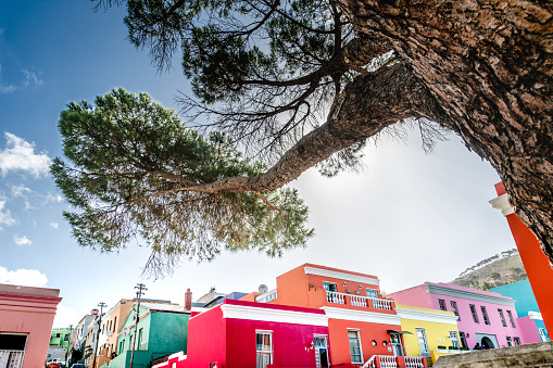 Colorful houses along the streets of the Malay Quarter, Bo-Kaap, in Cape Town, South Africa