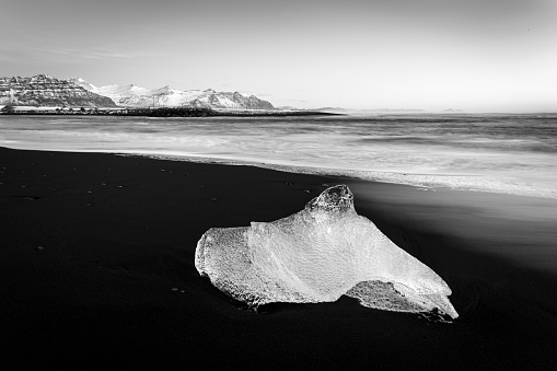Iceberg on the black sand of Diamond Beach, southern Iceland