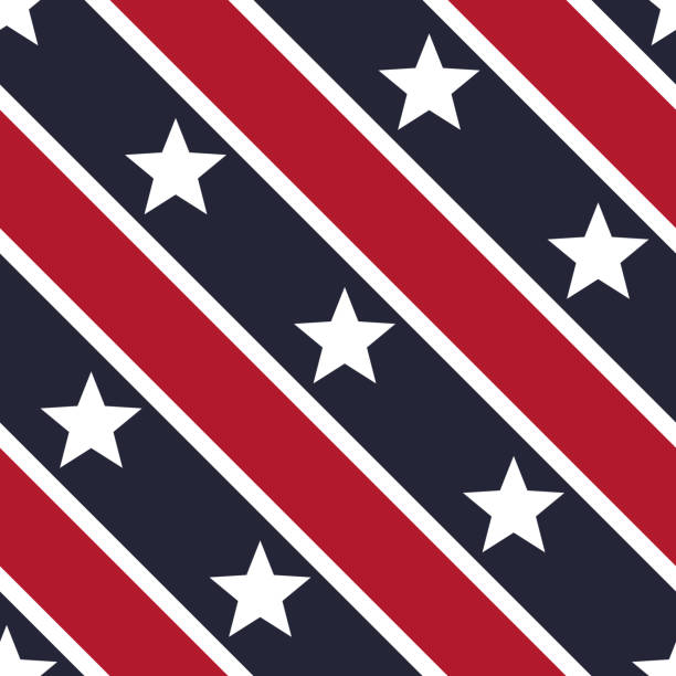 Diagonal stripes with stars seamless pattern. Holiday simple wallpaper. Diagonal stripes with stars seamless pattern. American patriotic backgrounds. Independence day geometric prints. Perfect for election invitations. Holiday simple wallpaper. patriotic quilt stock illustrations