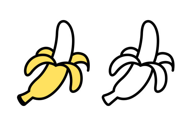 바나나 낙서 아이콘 - banana peeled banana peel white background stock illustrations