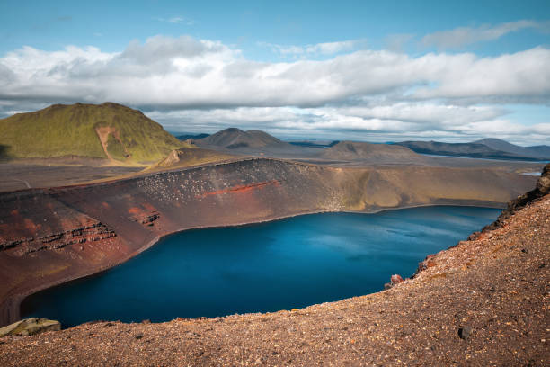 Colorful Ljotipollur crater lake in highlands (Iceland).