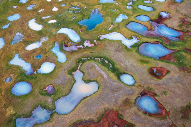 Aerial View On Small Colorful Lakes stock photo